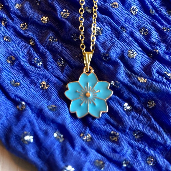 Hand Crafted Jewelry - Vintage Blue Gardenia Necklace- Artisan Made